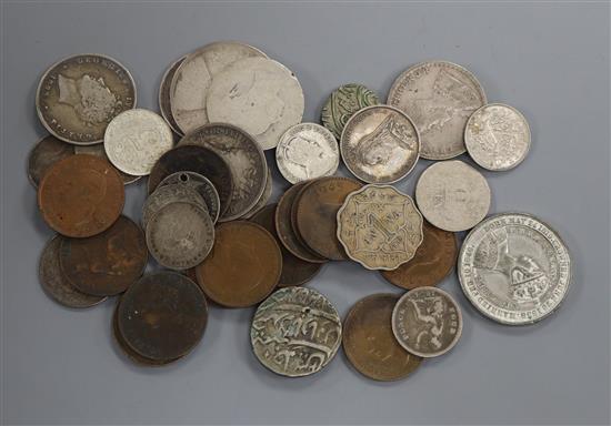 A group of Victoria farthings and UK silver coinage, Elizabeth I to George V